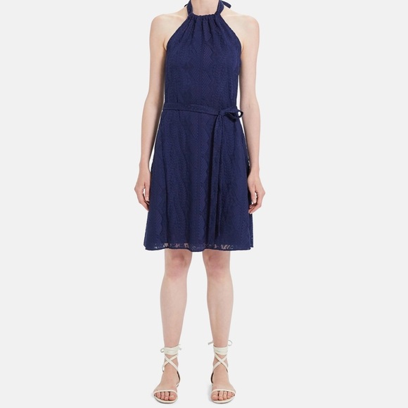 Theory Nayline Embroidered Navy Lace Dress - Picture 1 of 14